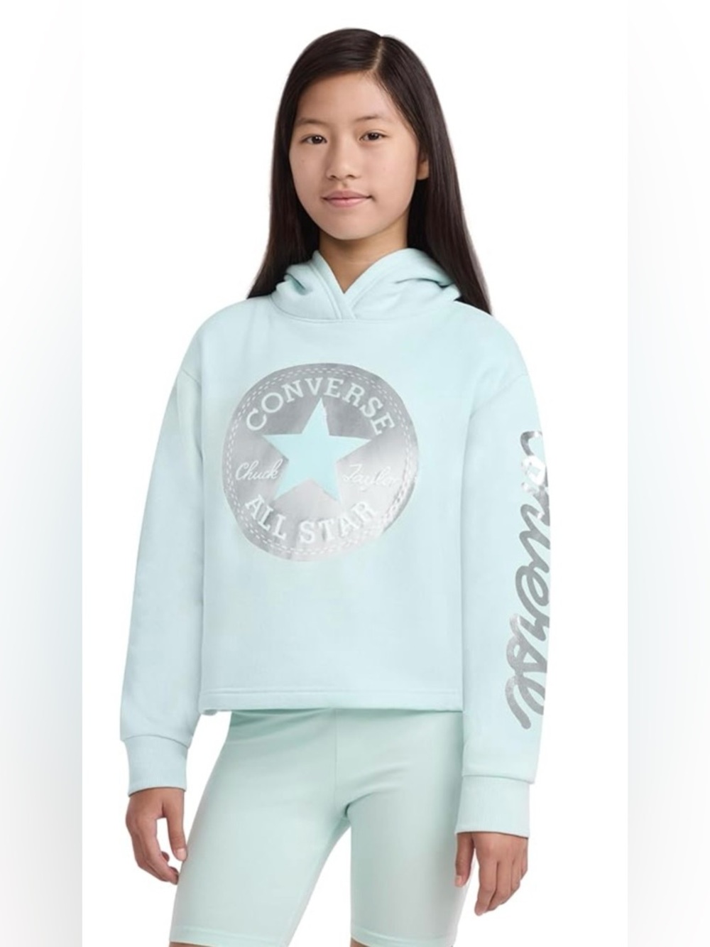 NWT - Converse Girls' Shine Chuck Patch Graphic Cropped Pullover Hoodie